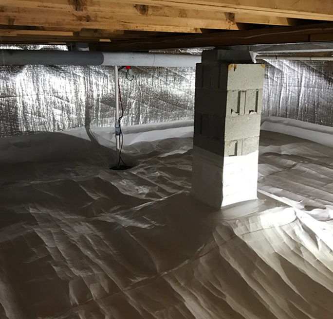 Encapsulated crawl space with vapor barrier for long-term moisture control