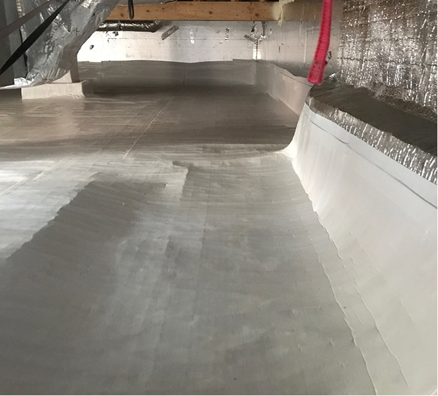 Crawl space drainage system helping prevent standing water beneath a home